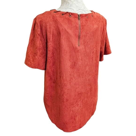 Anthropologie Moon River Boho Deep Orange Faux Suede Short Sleeve Top Medium - Picture 5 of 12